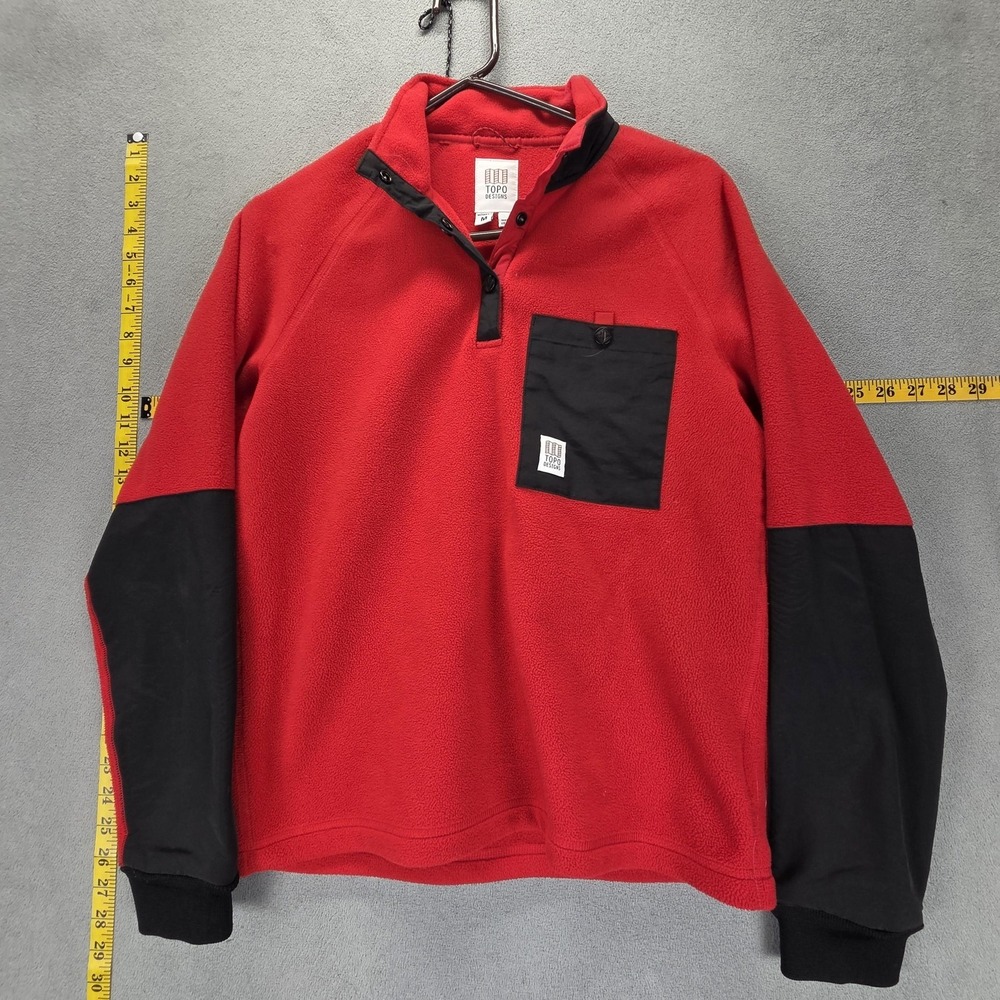 Topo Designs Sweatshirt Womens M Red Black Mountain Fleece Polartec 1/4 Pullover
